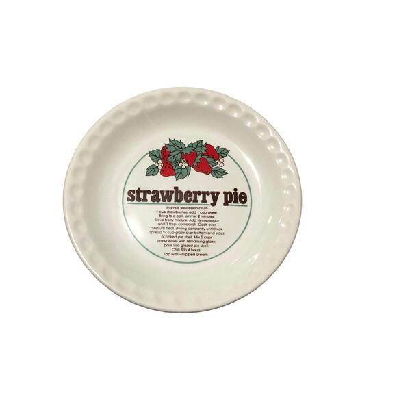 Vintage Ceramic Strawberry Pie Recipe Baking Pan - Picture 1 of 3